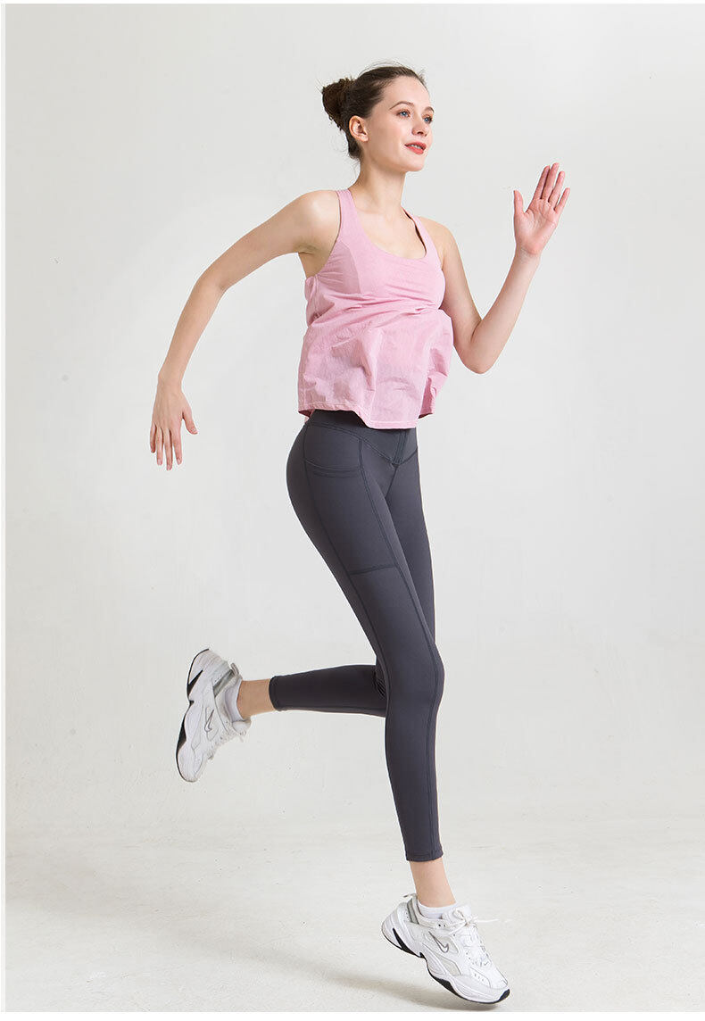 SUPERFLOWER 2 in 1 Sport Vest Open Back Women's Yoga Tank with Bra inside Gym Loose Fiess Running Sleeveless Top_voghion.com