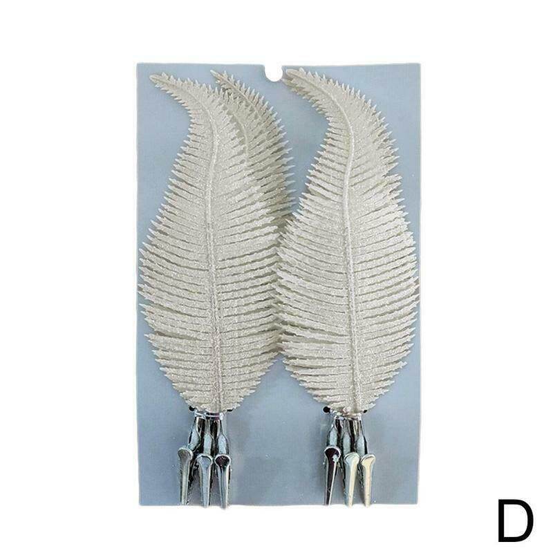 【Dizoey】 6Pcs Decorative Tree Feather Leaf with Clip Gold Silver Shiny Leaf Decoration