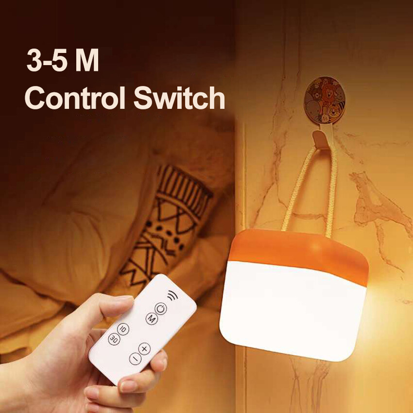 Vimite Smart Remote Control Small Night Light 3-Color Soft Light Flicker Dimming Illumination Plastic LED Bedside Lamp With Handle Rope Bedroom Light