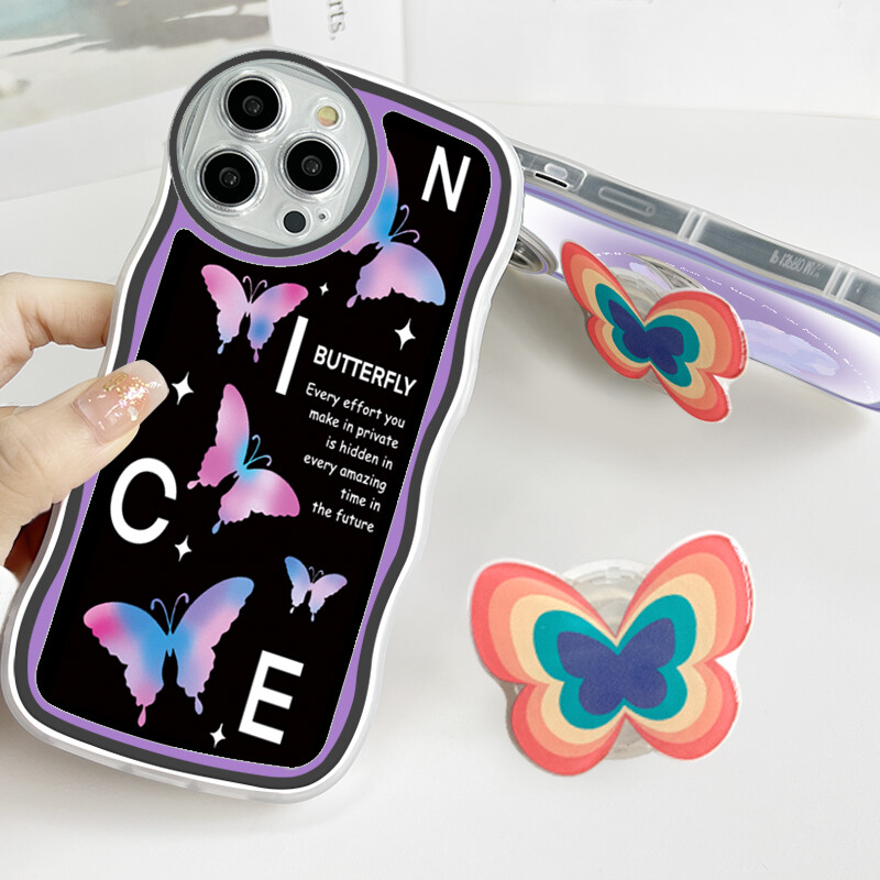 PMP Casing Case For Samsung Galaxy Note 10 Note 10 Plus Note 10 Plus 5G Note 20 Note 20 Ultra (With Free Holder) Fashion Soft Wavy Phone Case Beautiful Butterfly Cartoon Shockproof Cellphone Casing Full Cover Camera Protection