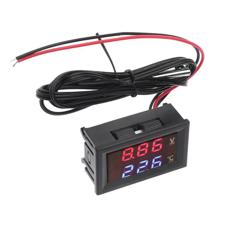 12V 24V Car Voltmeter with Cables LED Digital Display Voltmeter Panel Temperature Gauge Square-shaped Voltage Tester