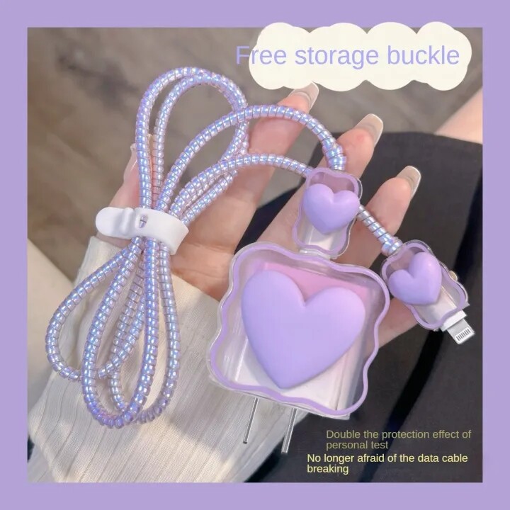 Love Charger Set Cable Protectors Set For IPhone 11 Charging Protector USB Data Cable Line Protection Spiral Cable Protector