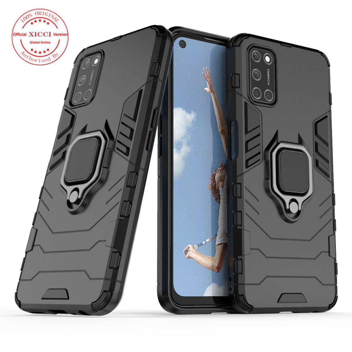 XICCI for OPPO A72/A52/A92 Case, Silicone TPU and Hard PC Luxury Armor Shockproof Metal Ring Holder Cover Phone Casing