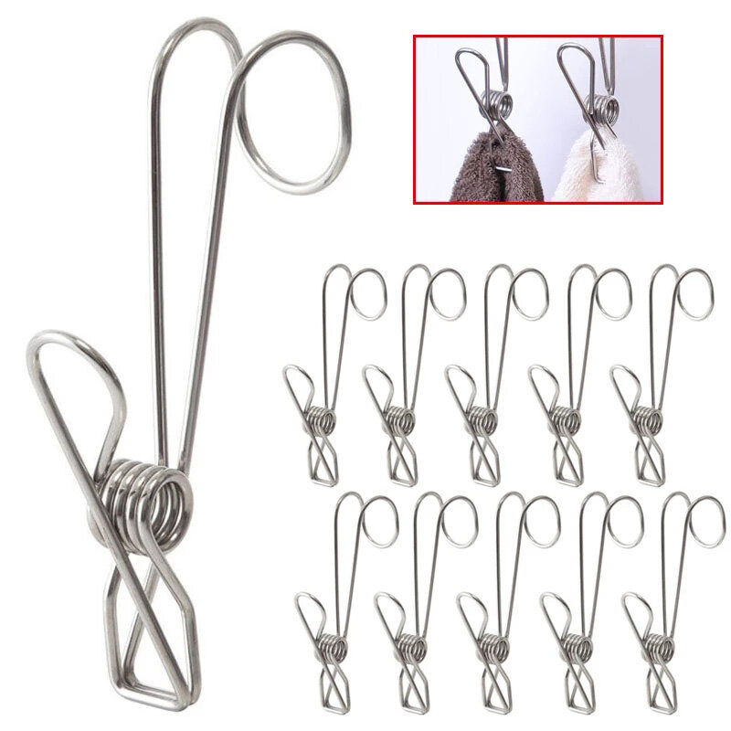 5pcs Multipurpose Stainless Steel Clothes Pegs Bathroom Towel Clip Laundry Clothes Socks Pegs Kitchen Organizer Hook Clothespin