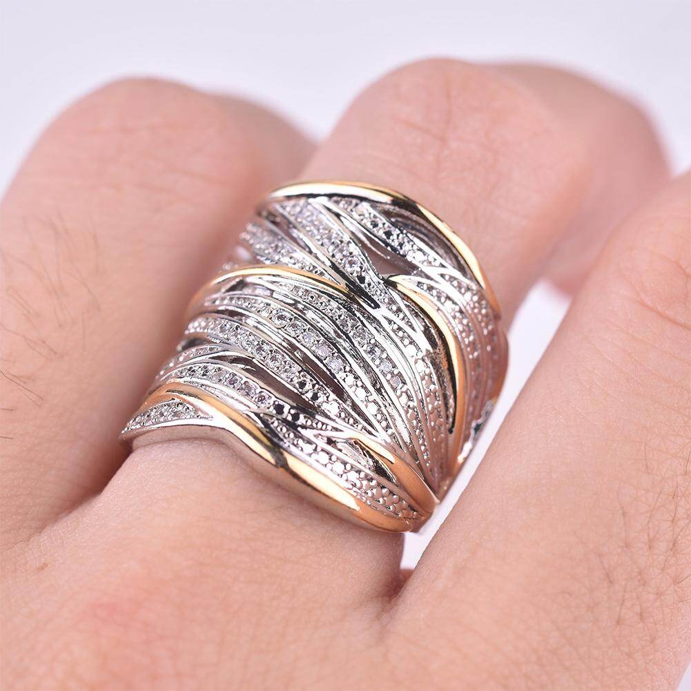 Vintage Multi-row Zircon Ring Filled High Street Style Rings For Women Fashion Jewelry Gift