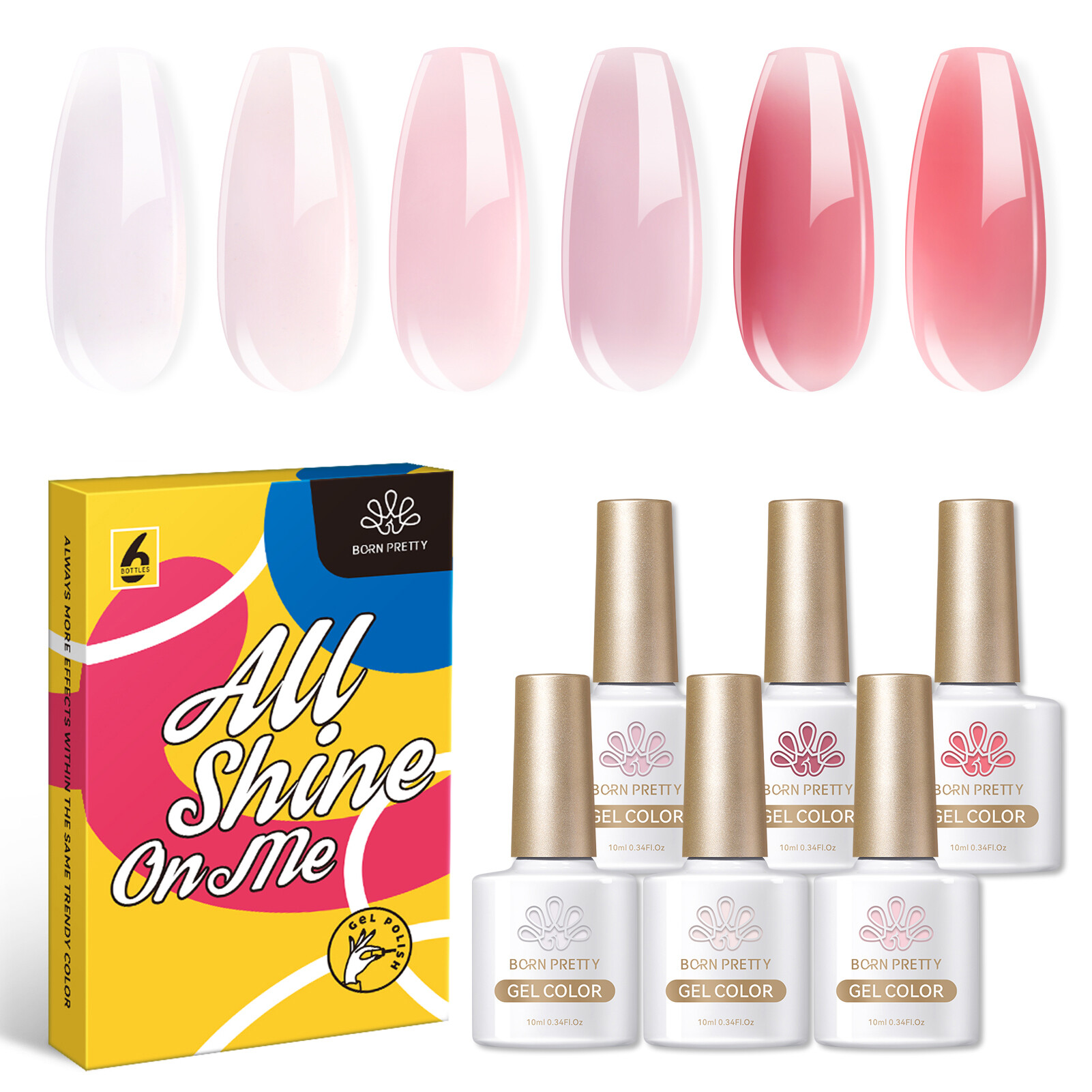 Born pretty 10ml nude pink gel 6pcs nail polish set milky jelly pink transparent serise soak off uv led nail gel varnish kit