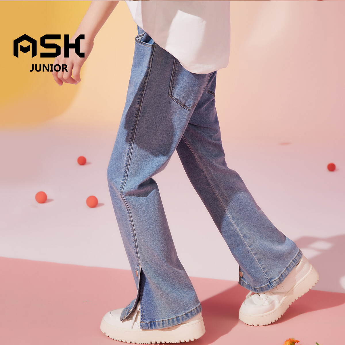 ASK JUNIOR Girls' Button-Down Leg Pants Wide Leg Jeans
