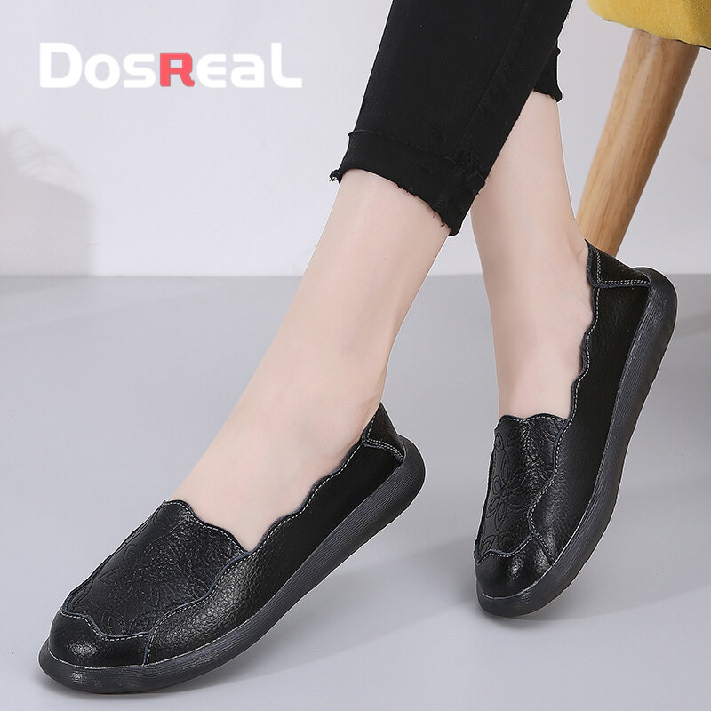 DOSREAL Flat Shoes For Women Slip On Leather Shoes Korean White Shoes Women Loafers Flats Women Shoe On Sale