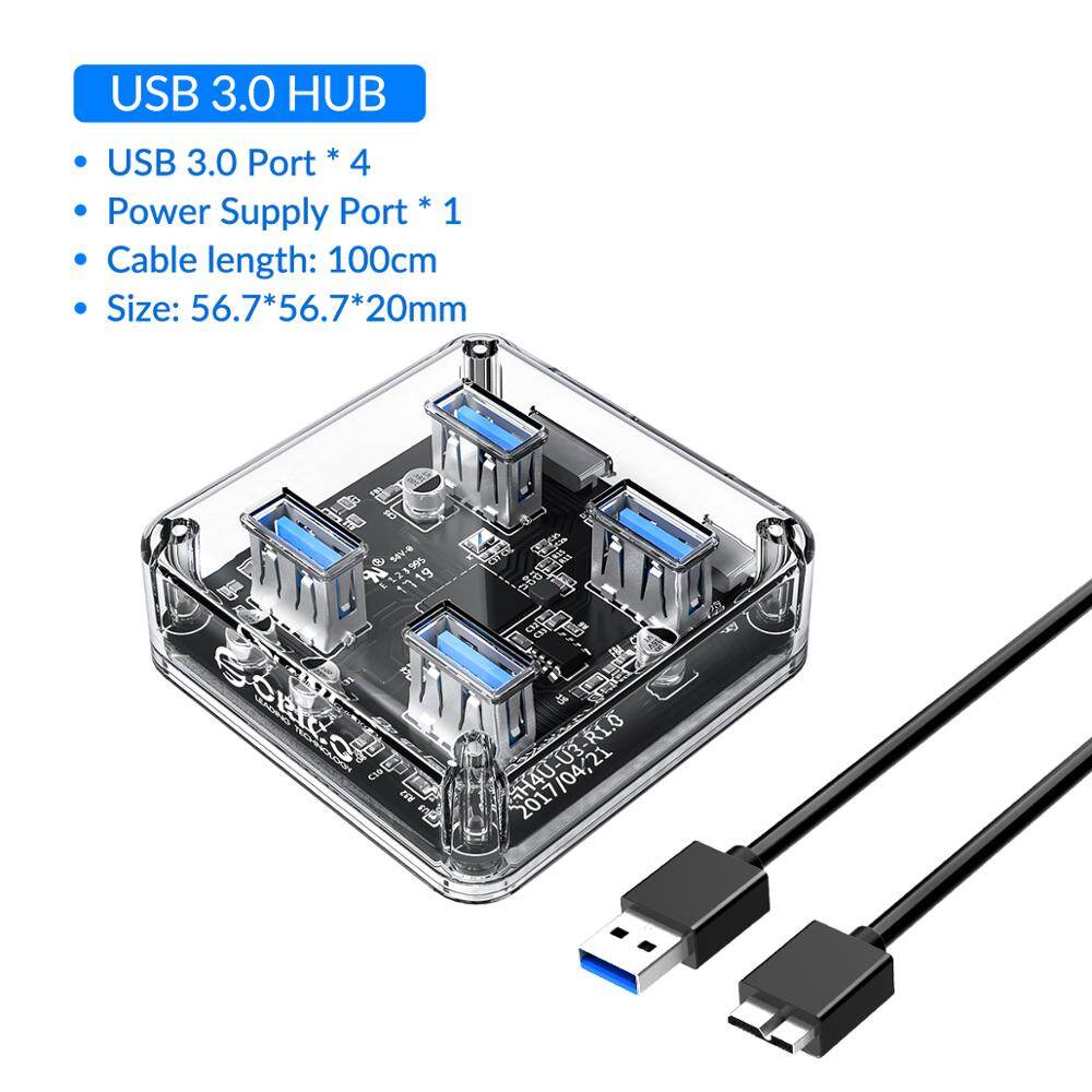 Orico transparent series usb hub multi 4 7 port high speed usb3.0 splitter with micro usb power port for laptop pc otg adapter