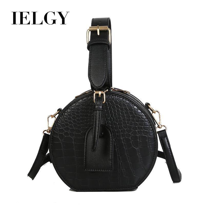 IELGY Small round bag shoulder slung handbag Korean retro crocodile pattern handbag