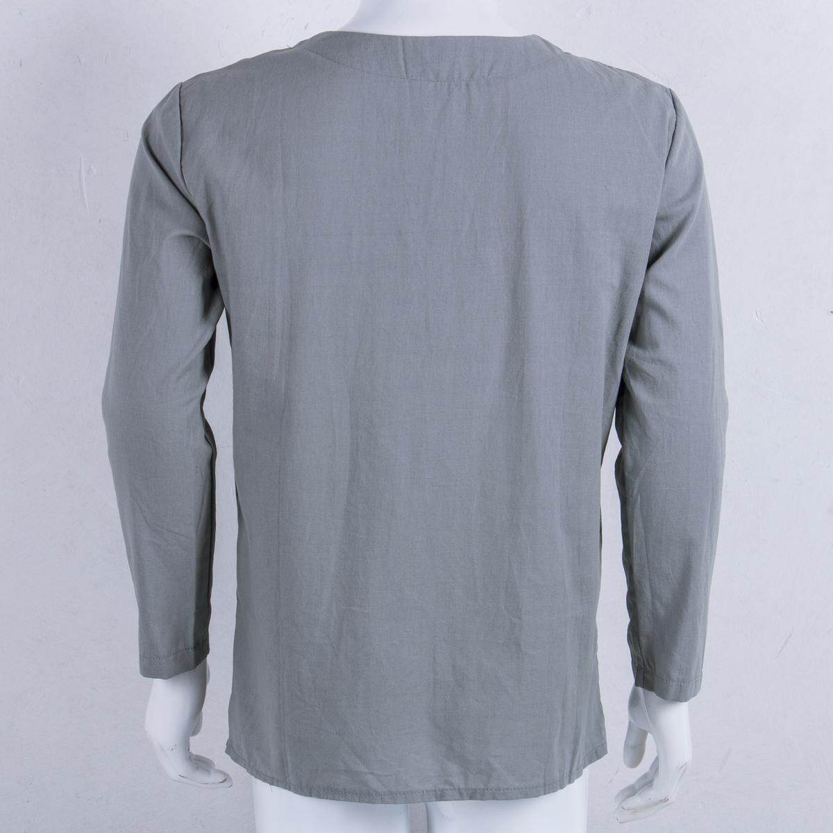 Mens T Shirt Beach Loose Blouse Cotton Linen Casual V Neck Holiday Tops Summer