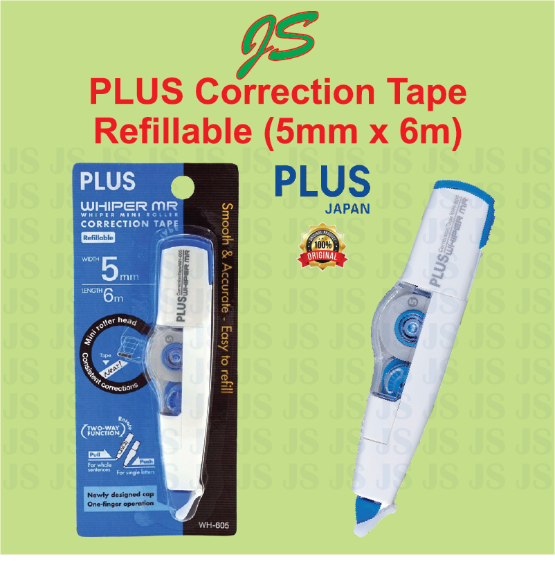 Plus Correction Tape Whiper PT 6 Mm - Correttore In Nastrino Ricaricabile, Corpo X1, X3, Modelli 48-759 E 732 - 2
