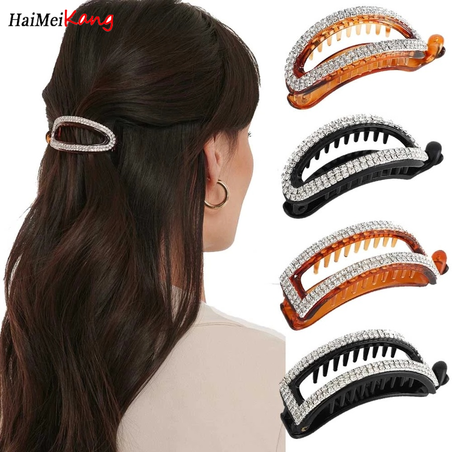Haimeikang Rhinestone Pearl Hair Claw Women Girls Sweet Hair Clip Ponytail Holder Hairpin Fashion Hair Accessories