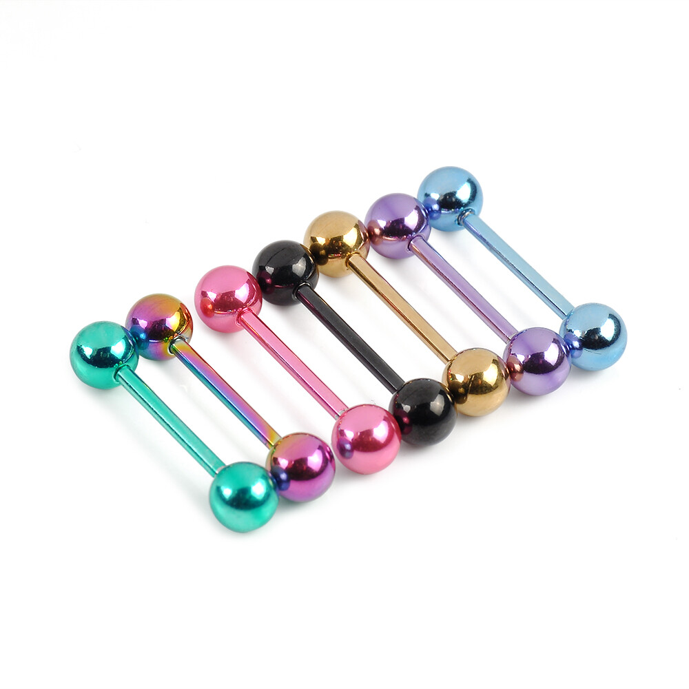 7pc 14G Surgical Steel Different Color Barbell Bar Tongue Ring Stud Piercing Pin