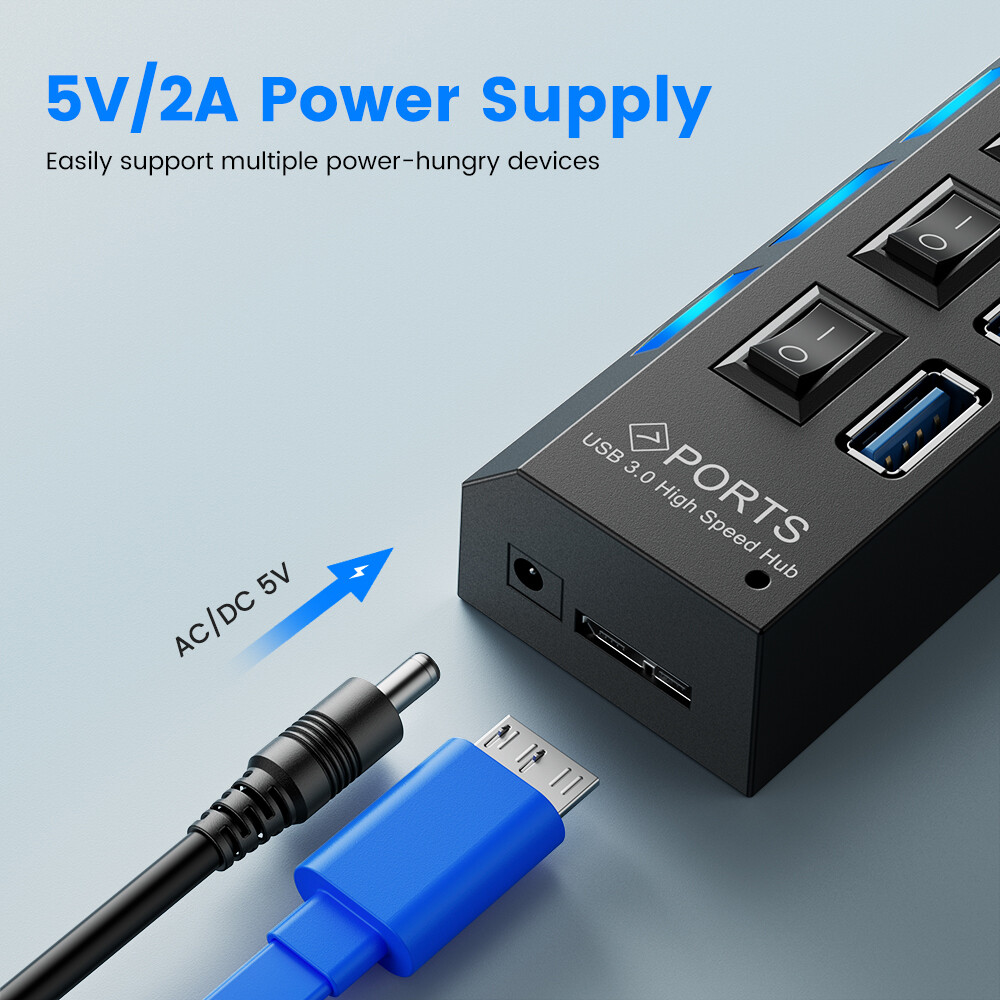 BOKEWU USB 2.0 HUB Multi USB HUB Splitter 4/7 Ports Multiple Expander USB Adapter with Switch for PC Laptop