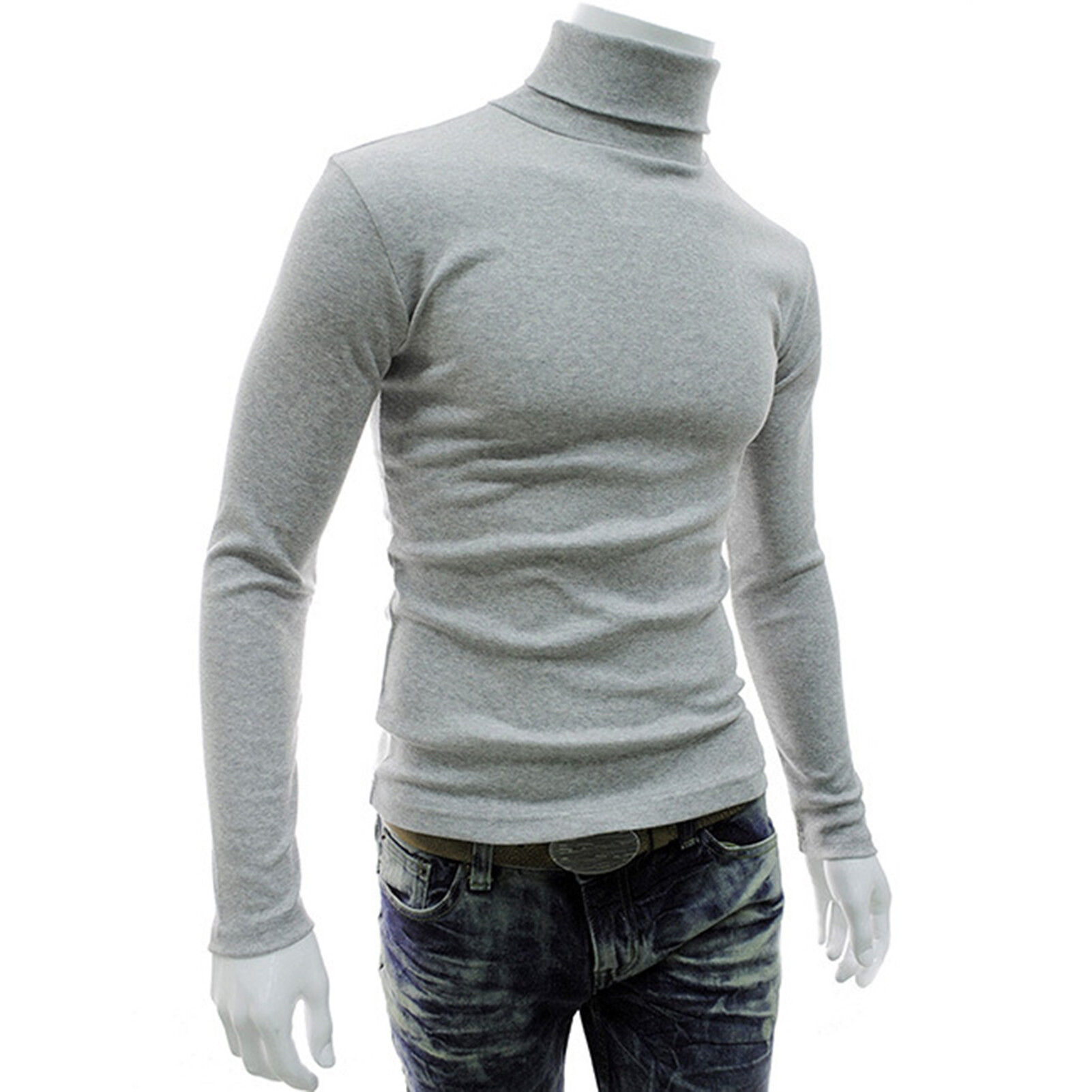 Zhuiyi Long Sleeve Turtleneck Men Pullover Soft Solid Color Stretchy Knitted Shirt for Autumn Winter