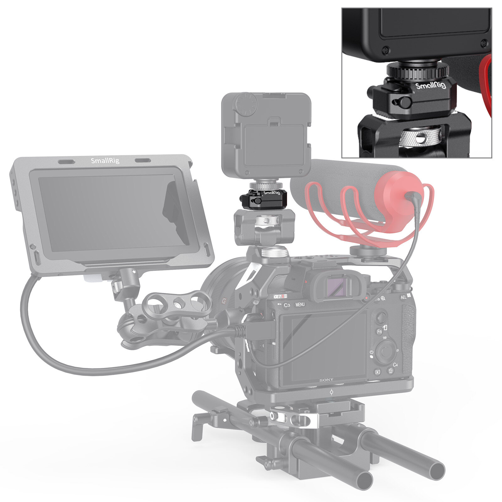 SmallRig Bộ chuyển đổi đế gắn giày lạnh đa năng có chốt an toàn cho đèn LED Micro lồng máy ảnh 2797