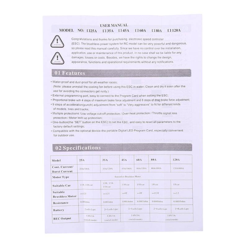 35A Sensorless brushless Motor Speed Controller ESC Waterproof 2-3S Li-po programmable for 1/14 1/16 RC Car