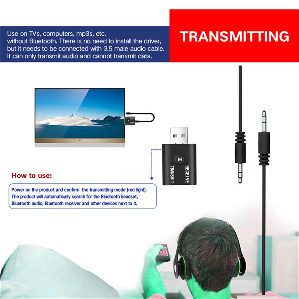 Bộ Thu Phát Âm Thanh 5.0 Tương Thích Bluetooth Bộ Chuyển Đổi Không Dây Dongle Mini Âm Thanh Nổi USB AUX 3.5Mm Cho TV Tai Nghe Máy Vi Tính