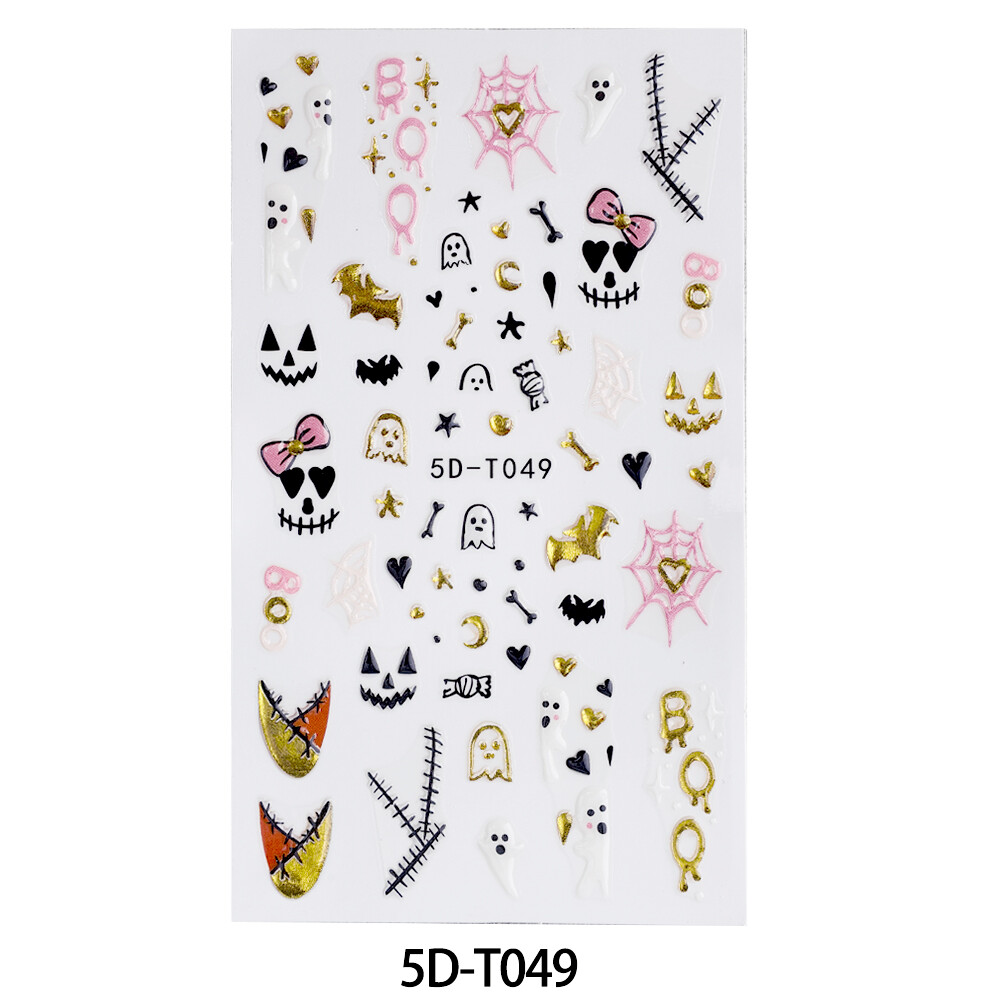 Dorisna Halloween 3D Nail Sticker Cute Funny Cartoon Design Ghost Spider Web Slider for Nails Decor Sticker