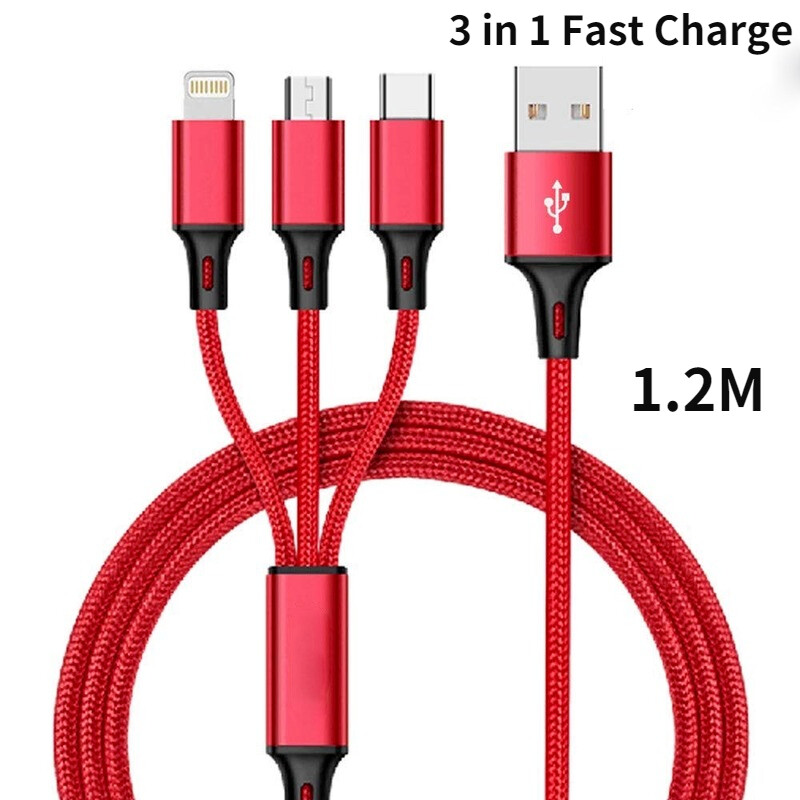 Cáp Sạc 3 Trong 1 Lightning USB Android Micro USB Type-C 1.2M Tương Thích Với Iphone Xiaomi Huawei