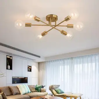 Modern Scandinavian Style Interior 6 Chandelier Ceiling Lamp Gold Black Semi Embedded Geometric Lighting Household Modern Scandinavian Style Interior 6 Chandelier Ceiling Lamp Gold Black Semi Embedded Geometric Lighting Household