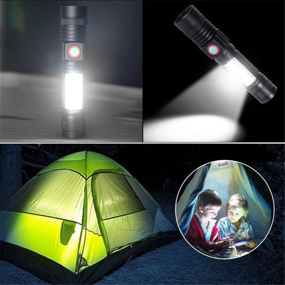 Virwir Original torch light flashlight re-chargeable emergency light re-chargeable led lightT6+COB Zoomable LED Flashlight USB Re-chargeable 1Torch With Magnetic Base