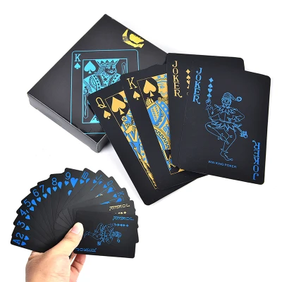 mazalan 55Pcs Waterproof Plastic Pvc Black & Gold Playing Cards Poker Card Board Game