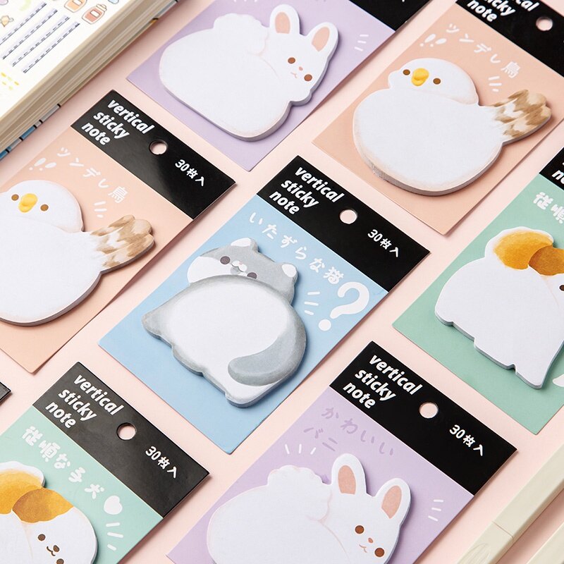 30 Sheets Cute Cartoon Pet Butt Shape Sticky Notes Student Tearable Memo Pad