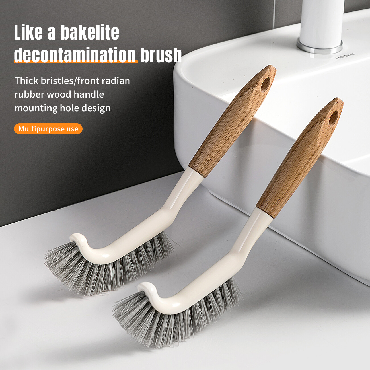 Homenhome Long Handle Fine Bristle Silicone Handle Hanging Stain Brush