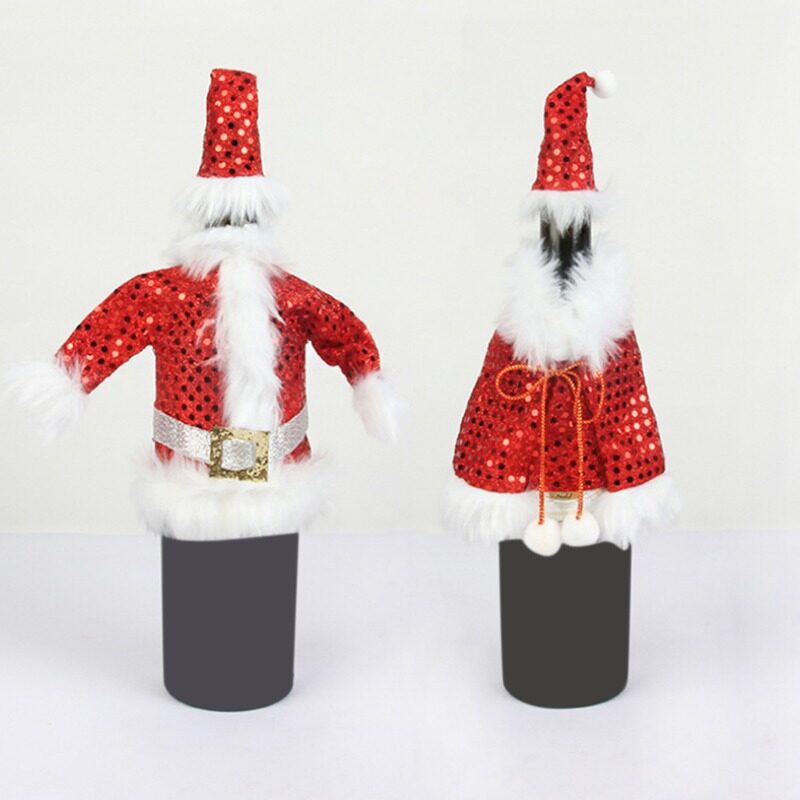 Christmas Red Wine Bottle Cover Clothes Candy Bag Xmas Santa Reindeer Home Decor 