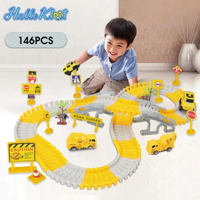 HelloKimi Electricity Track Car Toys Engineering Railcar Children Educational Assembly Slot Pathway Car Toys DIY Track Car Toys Boy Toys Gray Colorful Railcar Electric High-speed Track