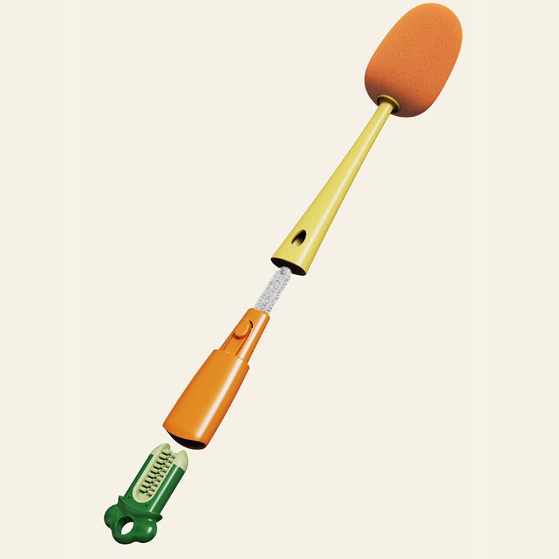 3 In 1 Multi-function Carrot Shape Cup Brush Long Handle Bottle Brush Cleaner Cleaning Brush Kitchen Cleaning Tools
