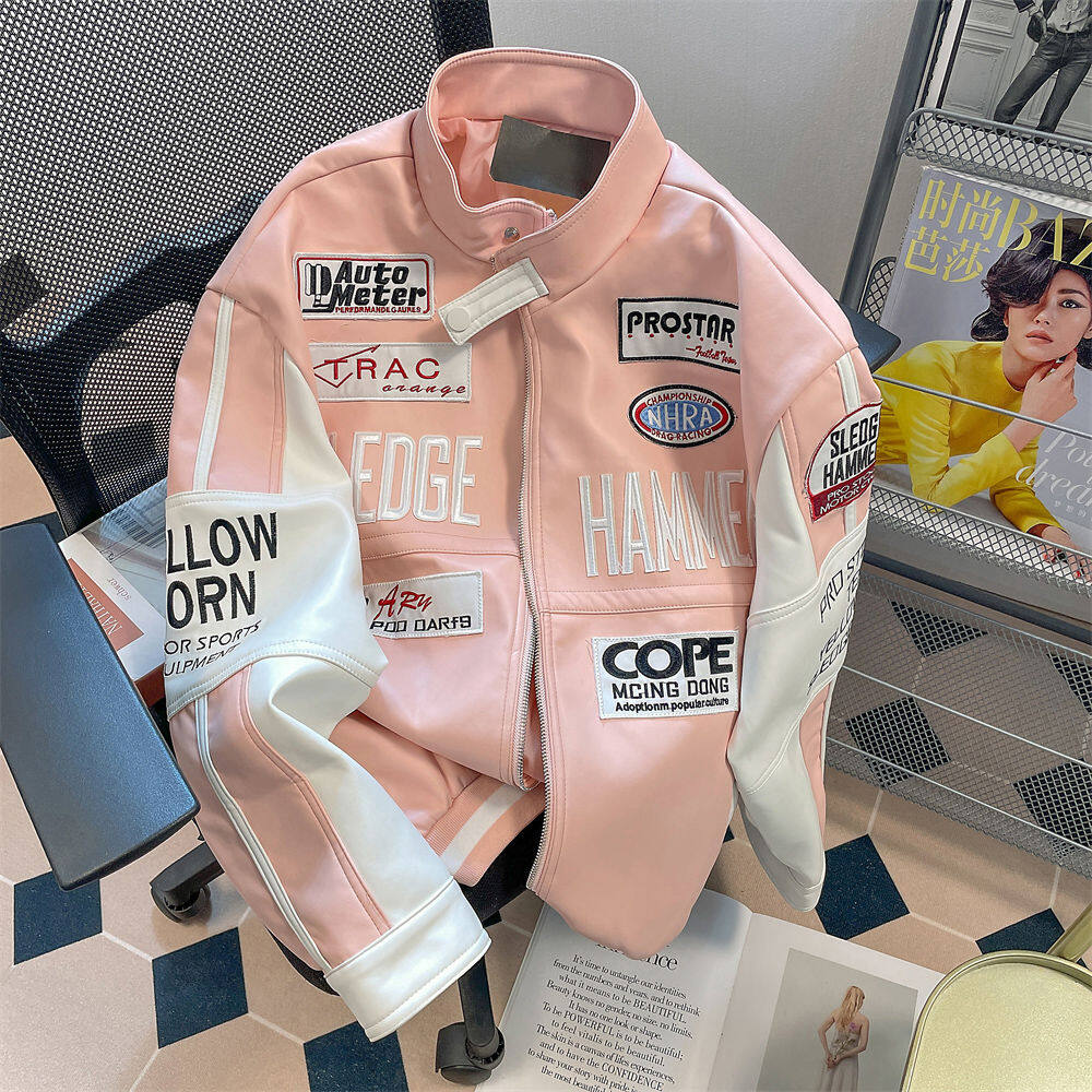 Large Size Color Chic Port Wind Locomotive PU Leather Coat Baseball Coat Female Senior Autumn Winter Jacket Ladies Oversize Coat