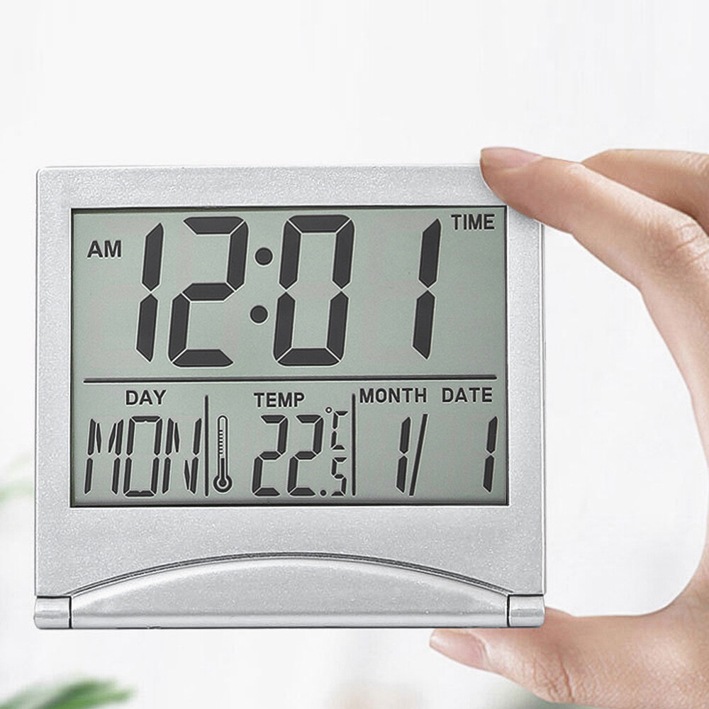 Shockley Foldable Desktop LCD Electronic Clock Temperature and Humidity Meter Multi-function Date Temperature and Humidity Meter Travel Clock