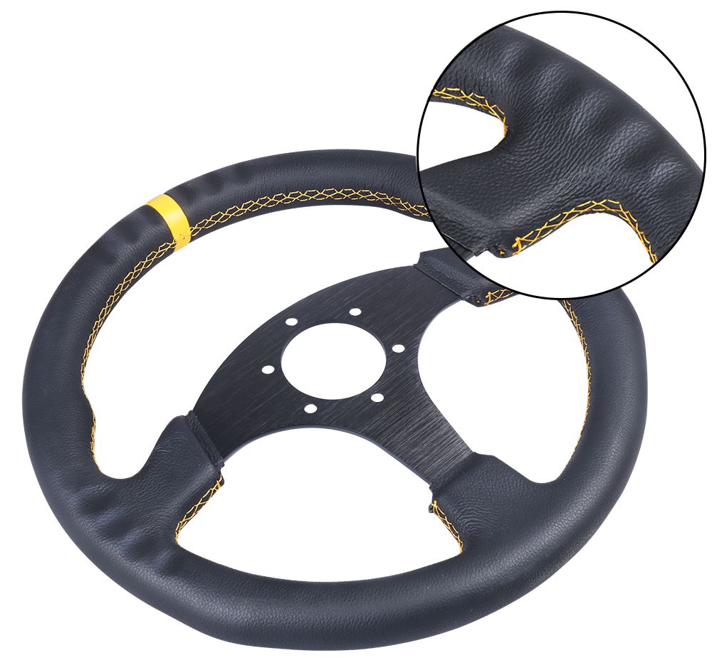 330Mm Steering Wheel Leather Suede Drift Simulation Racing Game 13 Inch Flat Frame Steering Wheel Universal