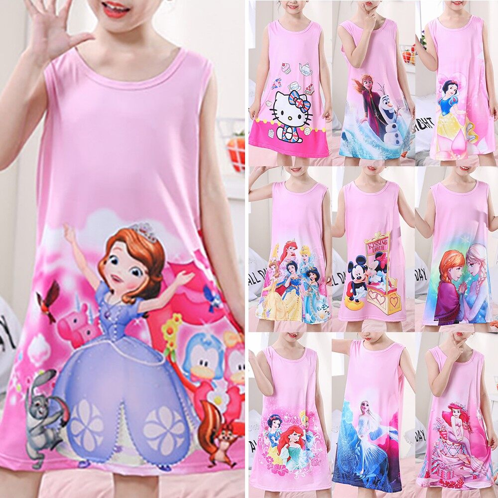 Summer Cartoon Frozen Sleepwear Anna Elsa Kids Girls Sleeveless Pajamas Dress