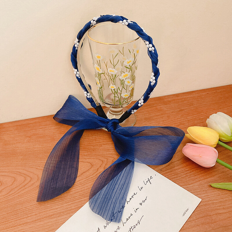 [ACC]Tulle pearl bow headband headwear