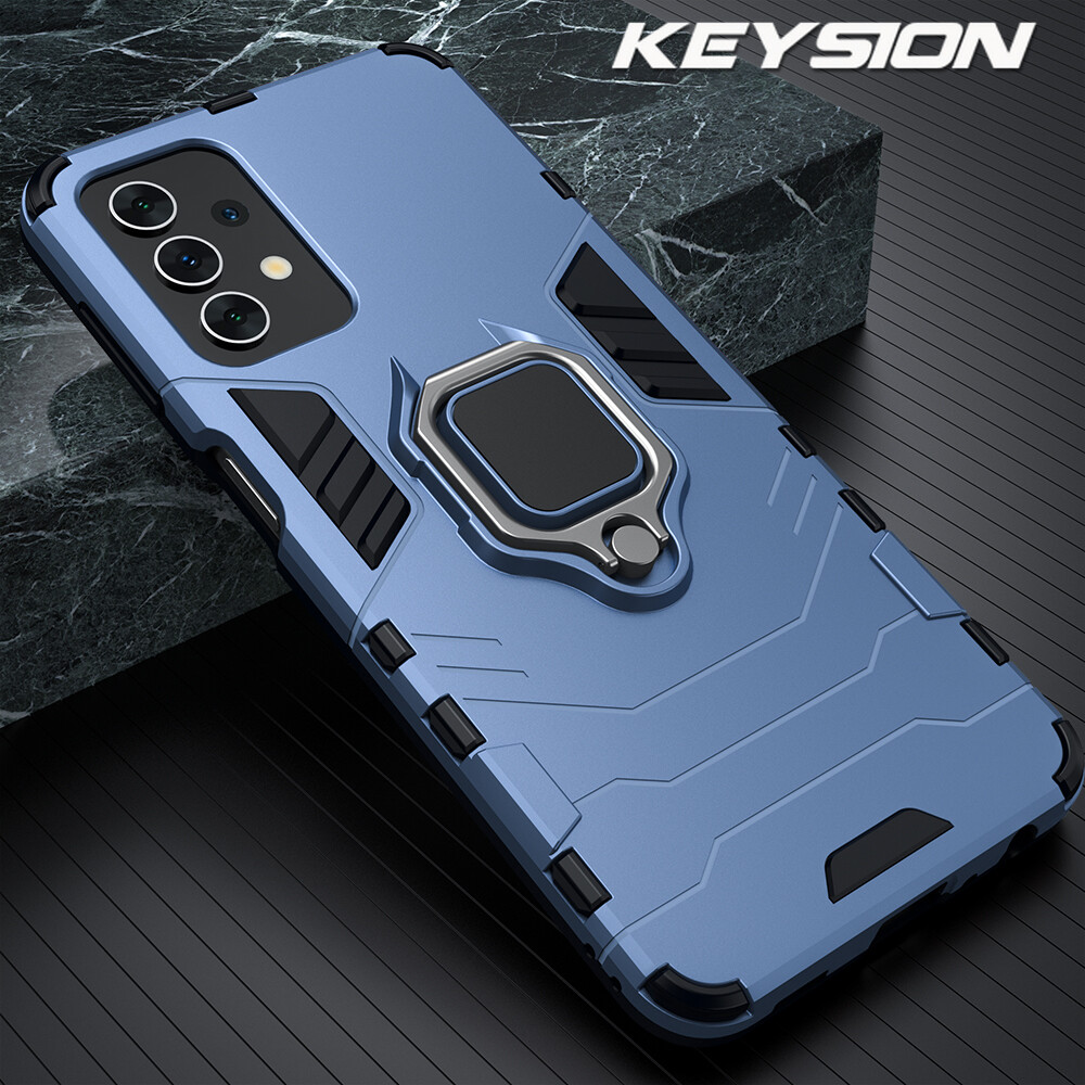 KEYSION Shockproof Armor Case for Samsung A32 A52 A72 5G Ring Stand Bumper Silicone Phone Back Cover for Galaxy A52 5G A32 A72