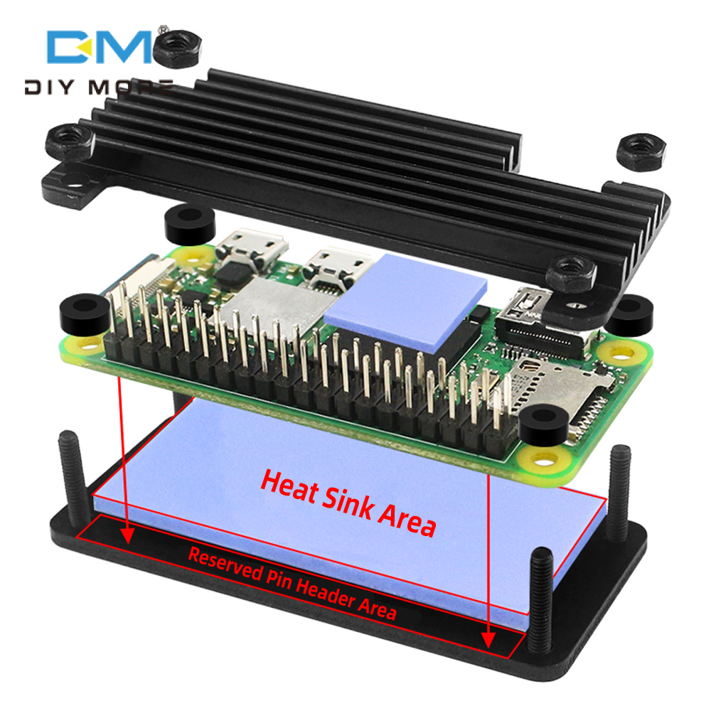 diymore Vỏ Nhôm Nguyên Chất Raspberry Pi Zero 2W Vỏ Bảo Vệ Raspberry Pi Zero 2W + Đầu Ghim