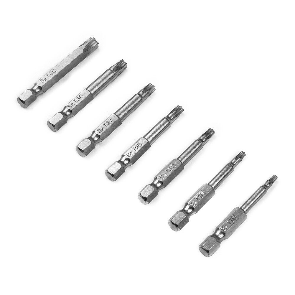 7Pcs Five Star Screwdriver Bits 50mm 1/4" Hex Shank Five-point Magnetic Torx Screwdriver Bits T10-T40