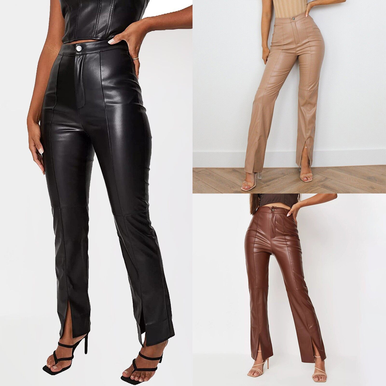 high waisted faux leather pants with belt