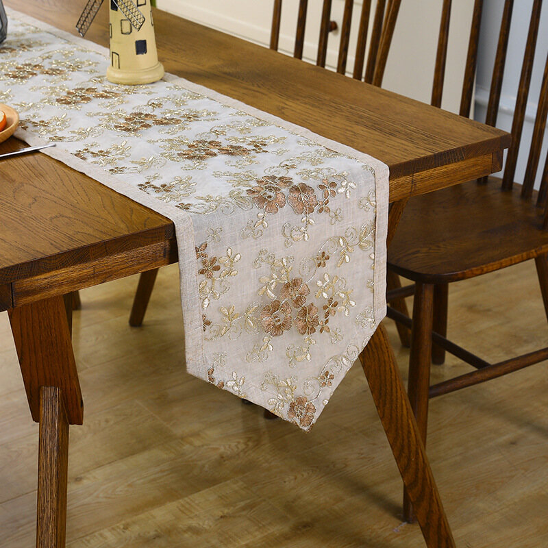 Linen embroidered table runner wedding Chinoiserie style red classical table cloth lace tea table cloth luxury decorative tablecloth TV cabinet coffee table cloth lace dust cover