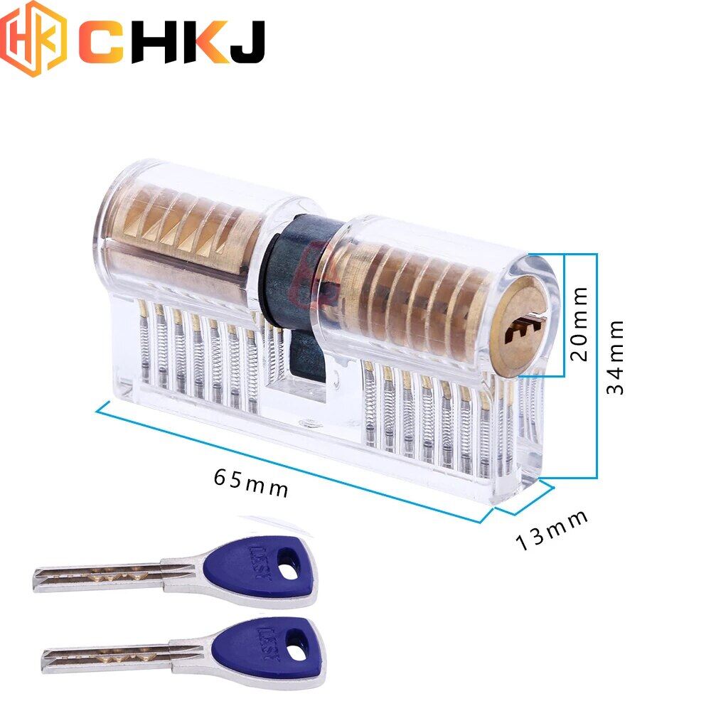 CHKJ Practice Transparent Tubular Lock Cylinder Visible Training Pick Skill Cutaway Inside Copper Padlock Tool Practice View