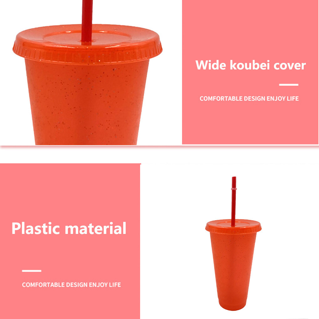 Drinking Cup with Lid & Straw PP Plastic Bottle for Reusable Bottle for Cold Drink Coffee Juice Smoothie