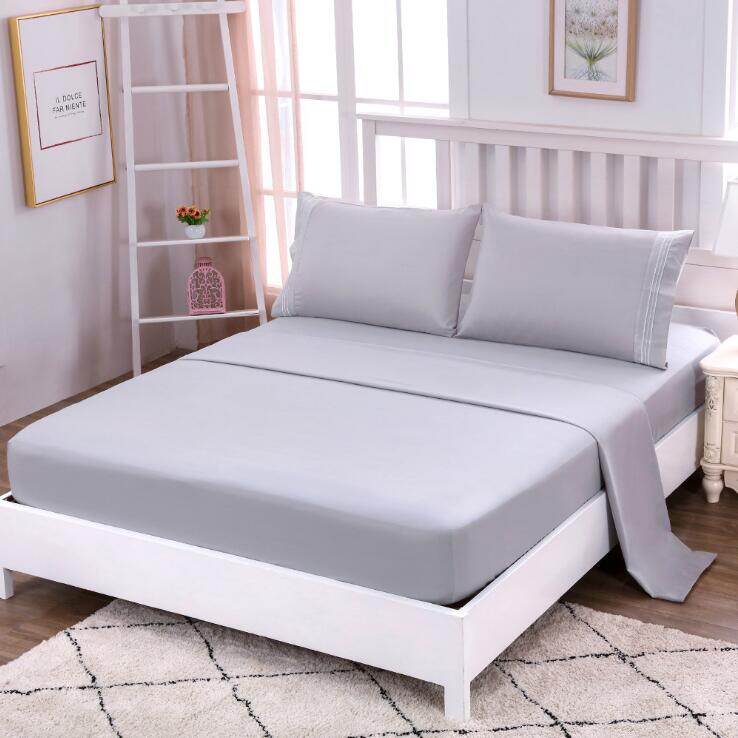 4 Cái/bộ Ga Trải Giường Vừa Vặn Vỏ Gối Màu Trơn