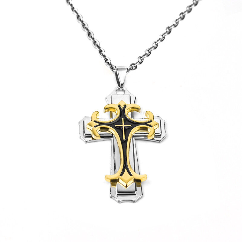 Exquisite Men's Fashion Necklace Vintage Black Cross Pendant Necklace Punk Style Jewelry Accessories Preferred Gift
