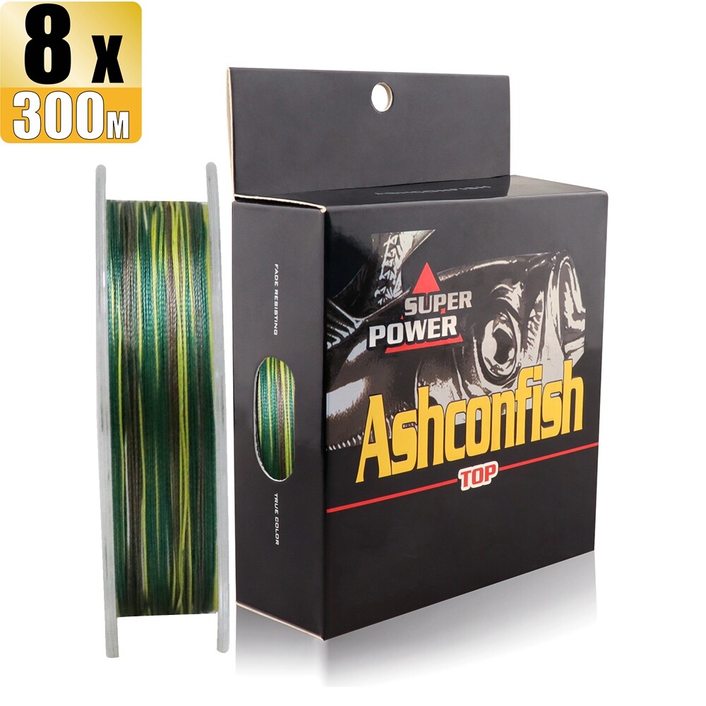 Ashconfish 8 strands 300m braided fishing line x8 pe line multicolor camouflage blue/green camo line 6-80lb