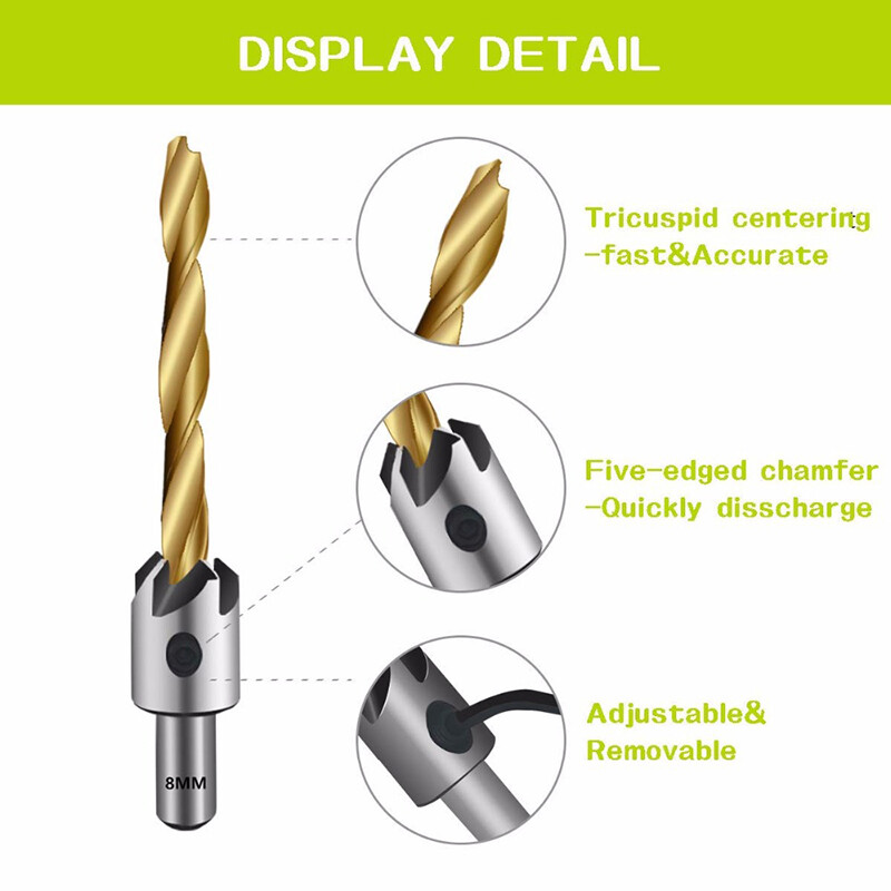 [Ready stock] KIPRUN 7Pcs  Flute Countersink Drills Bits countersunk head drilling Bit Set 3 Tips Woodworking drill 34567810mm