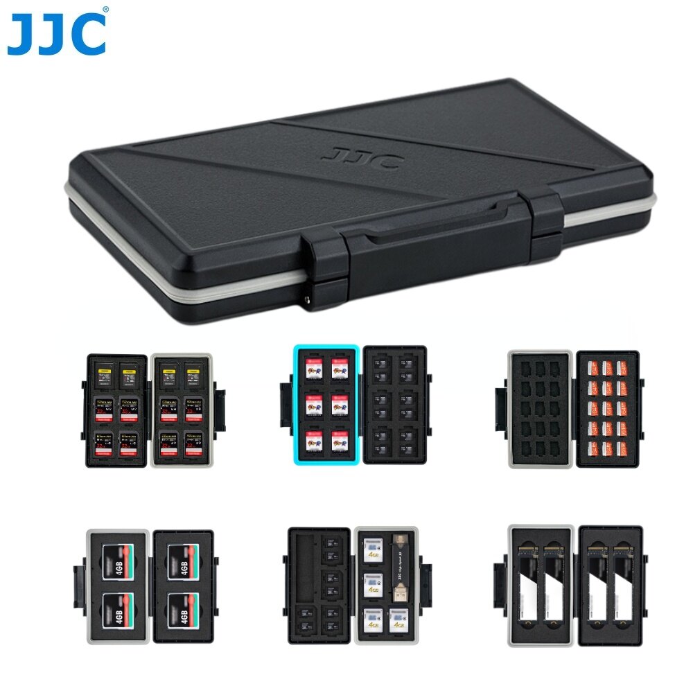 JJC Ultra Thin Memory Card Case Large Capacity Flash Card Storage Box Protection Holder for SD Micro SD MSD TF XQD CFexpress Type A B NS Nintendo Switch Card and M.2 2280 SSD Solid State Drive